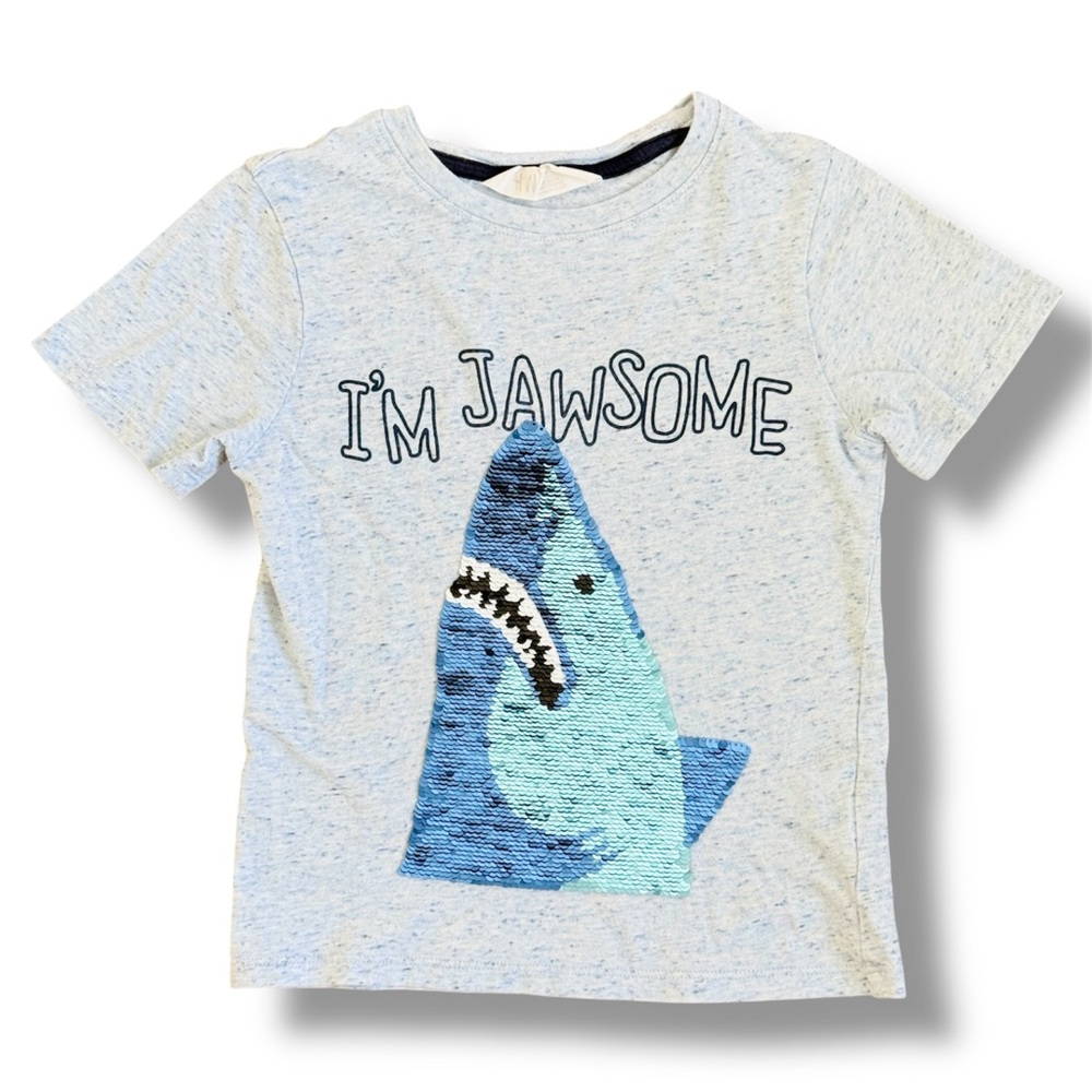 H&M Kids Alternating Prints and Sequins Blue Shark Graphic T-Shirt